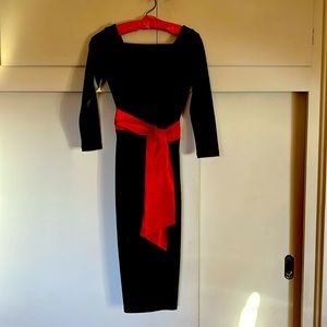 Pinup Couture Maria Black with Red Belted Wiggle Dress XS EUC